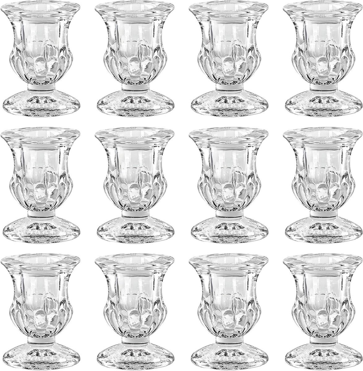 EGoods - Taps Toelopende Kaarsen Houder Set (12 stuks) voor Huisdecoratie, Bruiloft en Aromatherapie - Glazen Houders (B4,7 x H6,3 cm)
