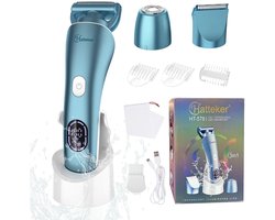 Hatteker 3-in-1 Ladyshave voor Vrouwen – Dames Scheerapparaat – Epileerapparaat – Trimmer voor Benen, Bikinilijn en Oksels – Epilator – Waterdicht IPX7 – Blau