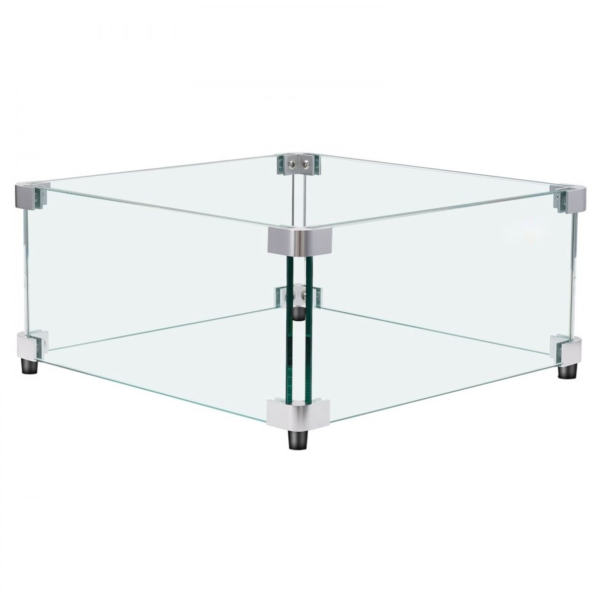 Windscherm voor Vuurtafel - Vierkant Glazen Scherm - Afmeting 49,3 x 49,3 x 19,1 cm - Gehard Glas 8 mm - Voor Vuurkorf en Gasvuurtafel - Helder