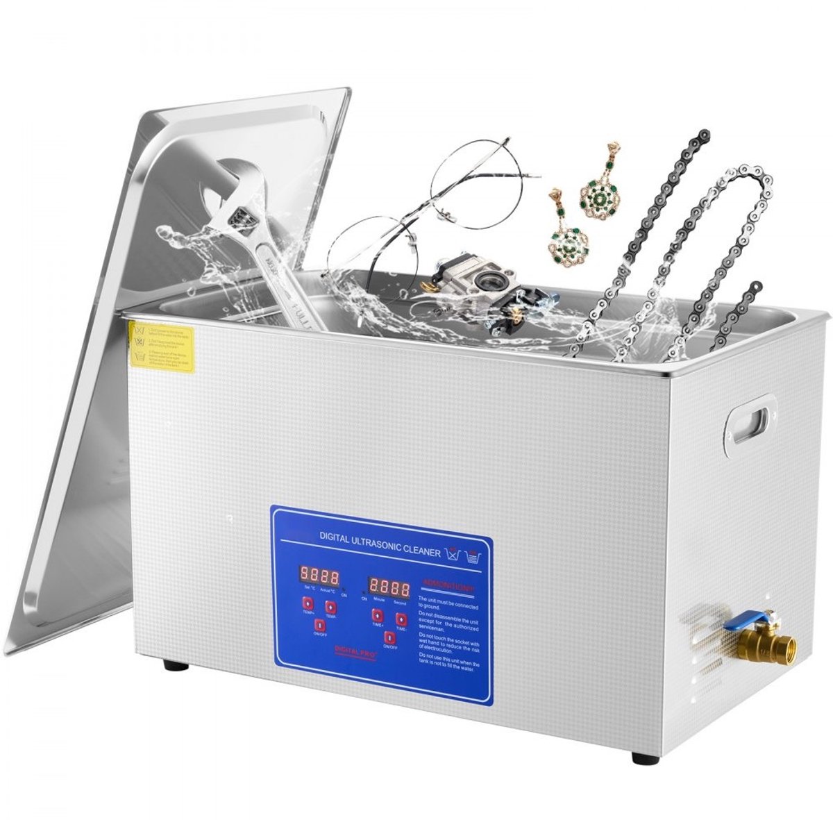 Ultrasoonreiniger - Ultrasoonbad 30 L - 600 W Ultrasoonvermogen - Met Verwarming - RVS Tank - Voor Brillen, Sieraden, Kunstgebitten En Munten