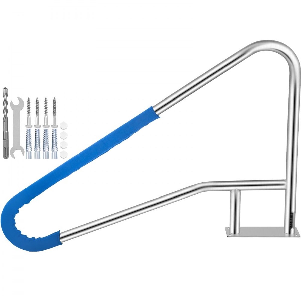 Zwembad leuning - RVS handreling - Afmeting 139,7 x 81,2 cm - Buis Ø 4,8 cm, 2 mm dik - Draagvermogen 113 kg - Inclusief 1,2 m handgreephoes - Met 4 ankers