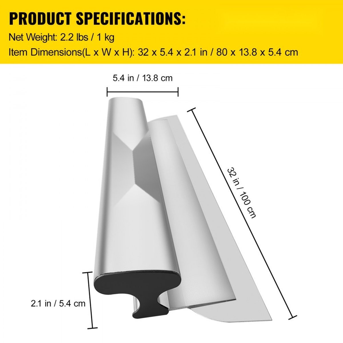 Gladstrijkmes voor Gipsplaten - Stucmes 80 cm - RVS - 0,5 mm Bladdikte - Ergonomische Greep - Voor Wanden en Plafonds - 1 kg