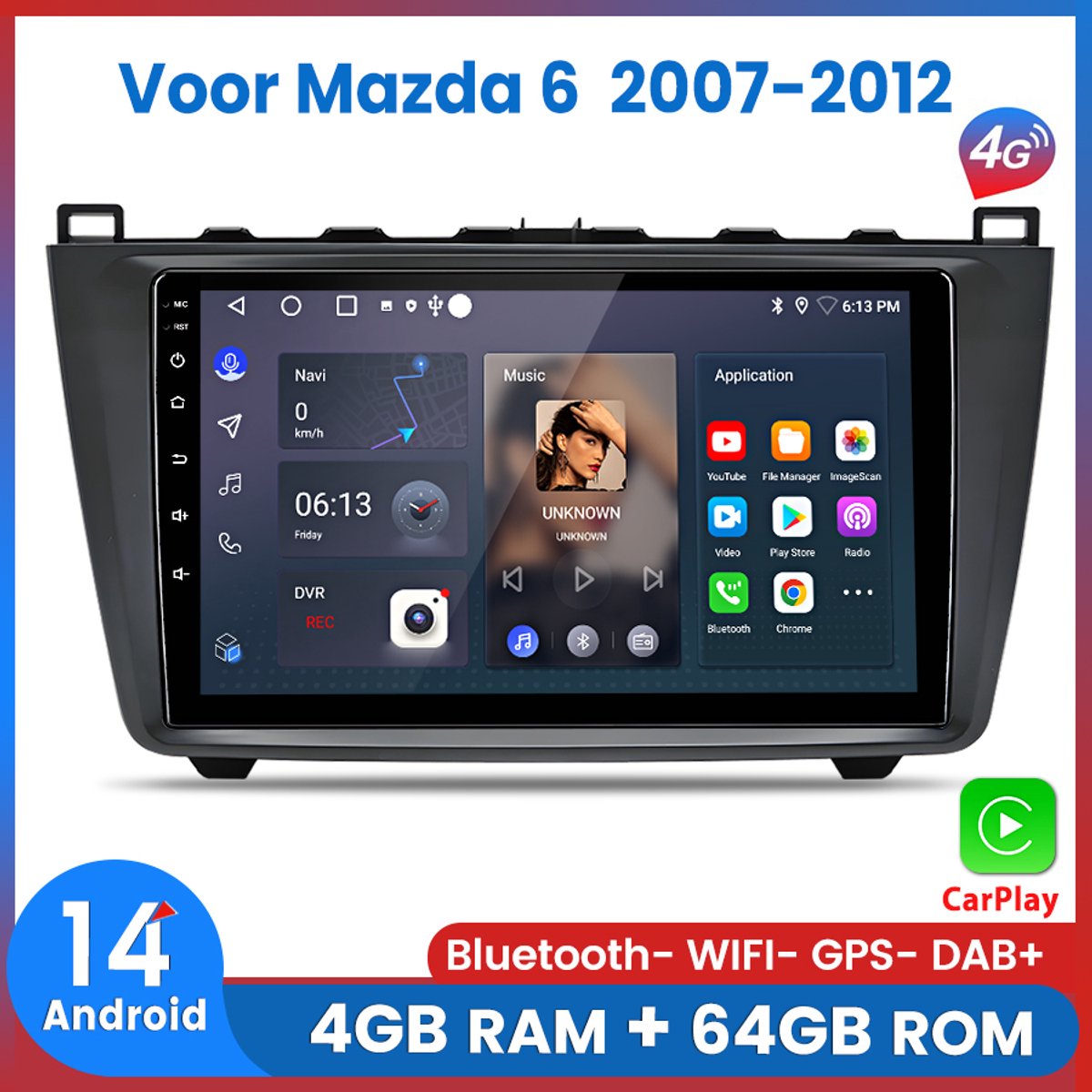Awesafe Autoradio - 4GB & 64GB 8-Kern V1PRO - Geschikt Voor Mazda 6 2007 t/m 2012 - Ondersteuning BOSE systeem - Carplay & Android auto - Met navigatie GPS - Radio scherm - 2007 2008 2009 2010 2011 2012
