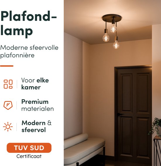 Plafonnier Nolt - Plafonniere - 3x Lampe E27 - Industriel - ⌀ 28cm - Zwart