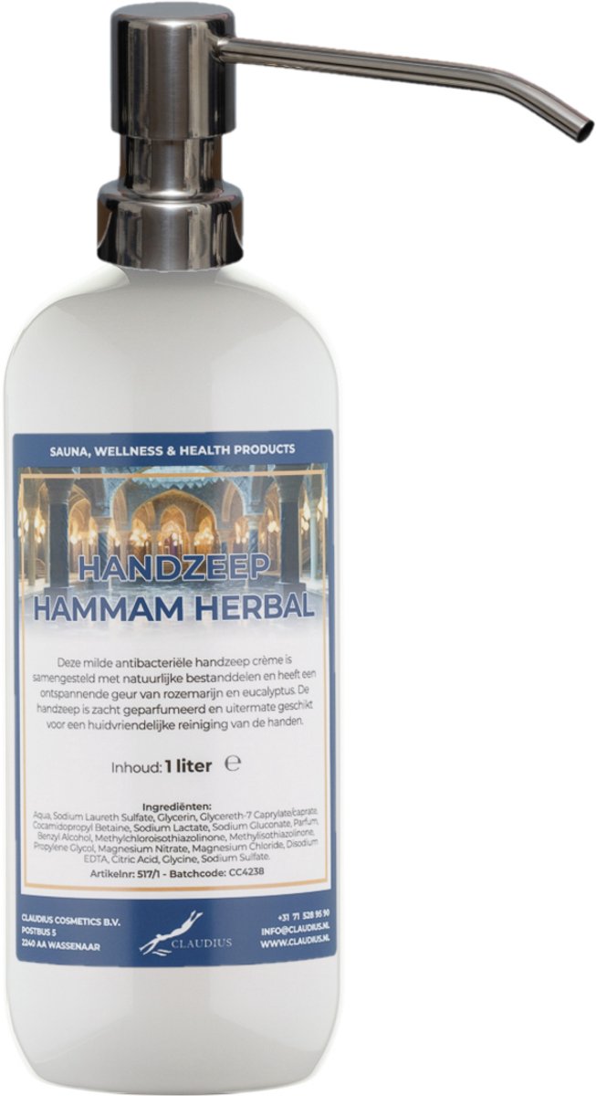 Handzeep Hammam Herbal 1 liter - met gratis RVS zilverkleurige pomp