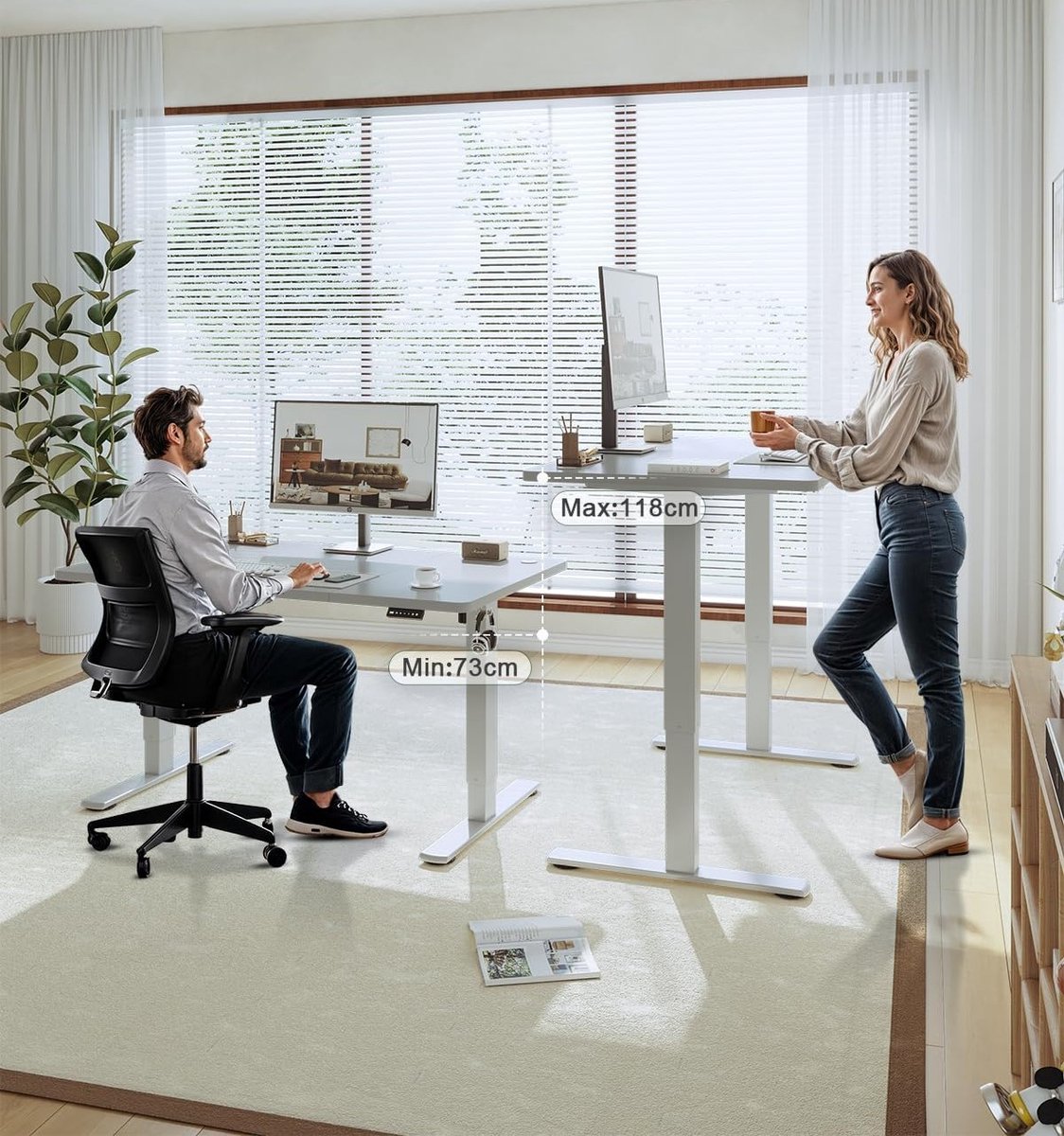 Electric Desk Jummico Pro 120x60 cm – Electrically Height Adjustable Standing Desk with USB Charging Port – Modern Grey Office & Gaming Desk – Ergonomic Workstation for Home Office & Kids Study