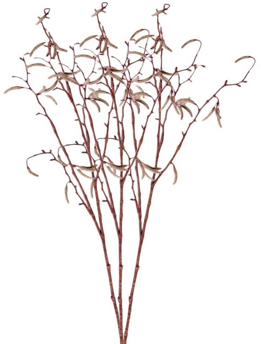 Shoppartners Bellatio flowers & plants Kunsttak - 3x - berkenkatjes - 66 cm - betula pendula - decoratie takken Bruin