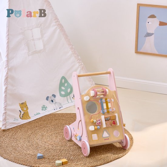 PolarB Houten Loopwagen Activiteiten - Baby Walker met 8 Speelfuncties (12+ mnd) - Looptrainer met Opbergruimte van Polarb — afbeelding 5