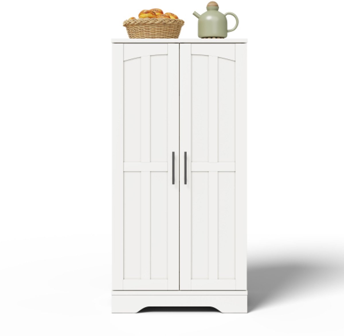 Keukenkast met LED-sensorverlichting, 120x60x40 cm - Grote 2-deurs opbergkast met verstelbare planken & deurvakken - Geschikt voor keuken, eetkamer of woonkamer, wit