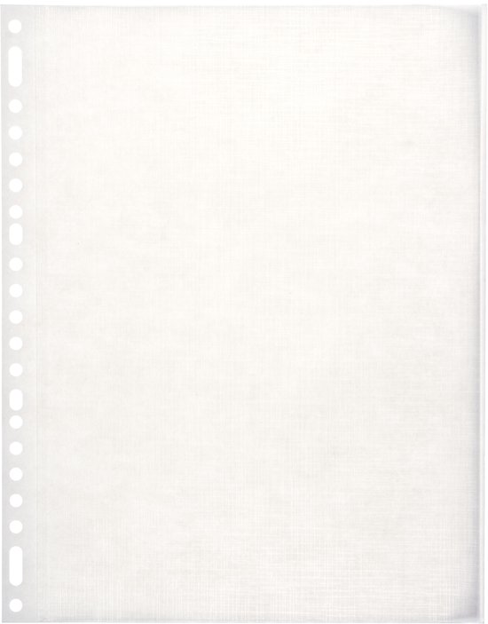 Een blanco A4 fotoblad met een geperforeerde rand voor een 23-rings map.