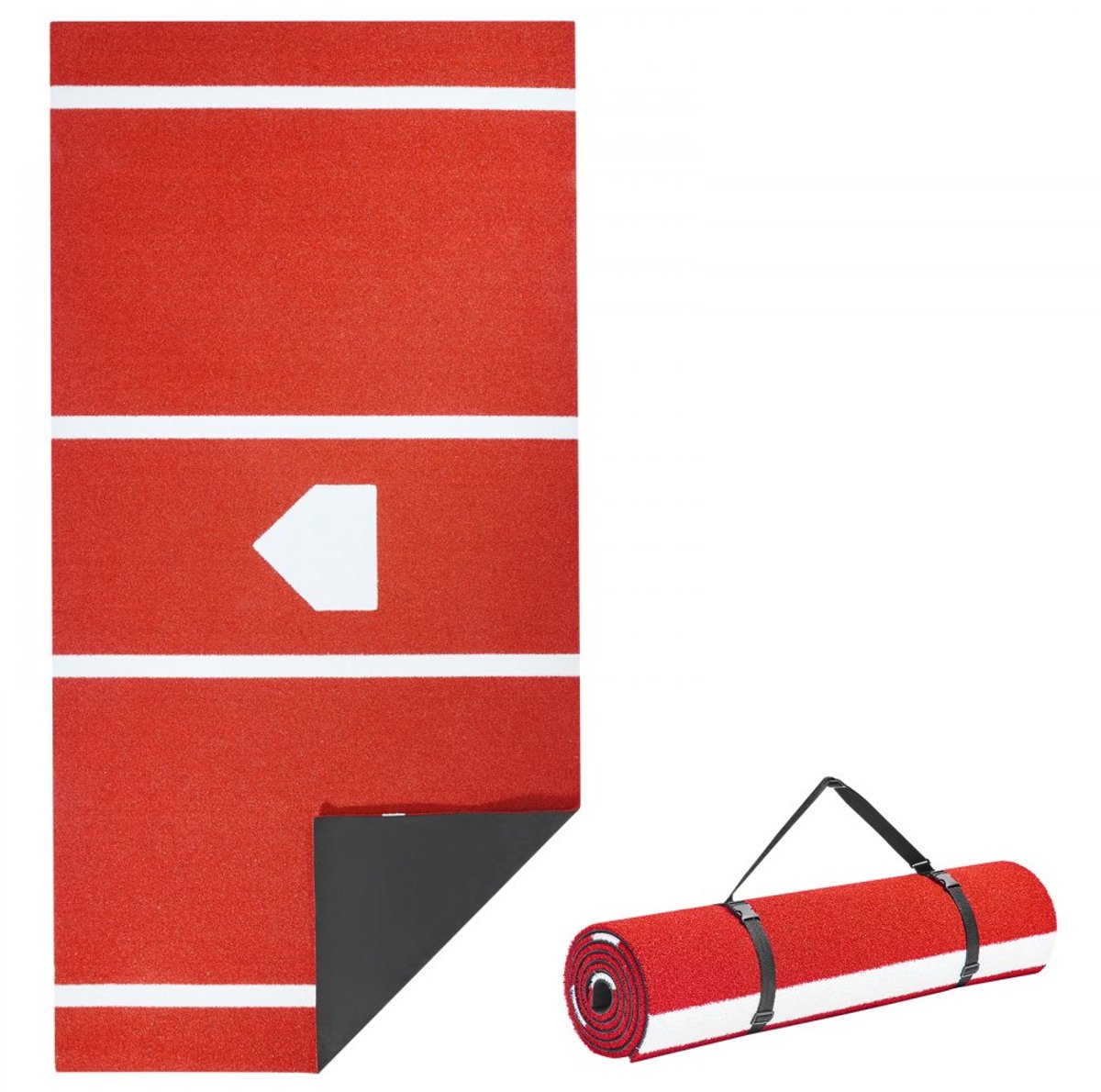 Honkbal & Softbal Slagmat - Slagkooimat 300 x 116 cm - Met Thuisplaat - Kleurvast Kunstgras - Antislip - Draagbaar - Rood