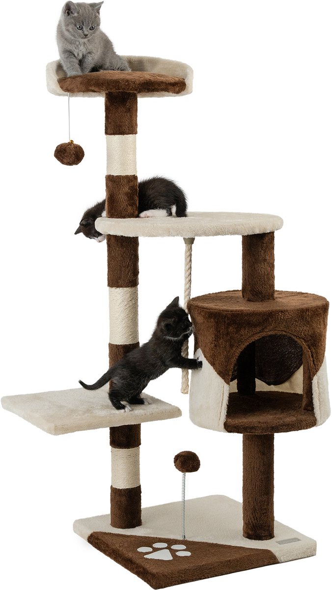 lionto krabpaal 112 cm, stabiel, compact & met grot en sisaltouw, bruin/beige