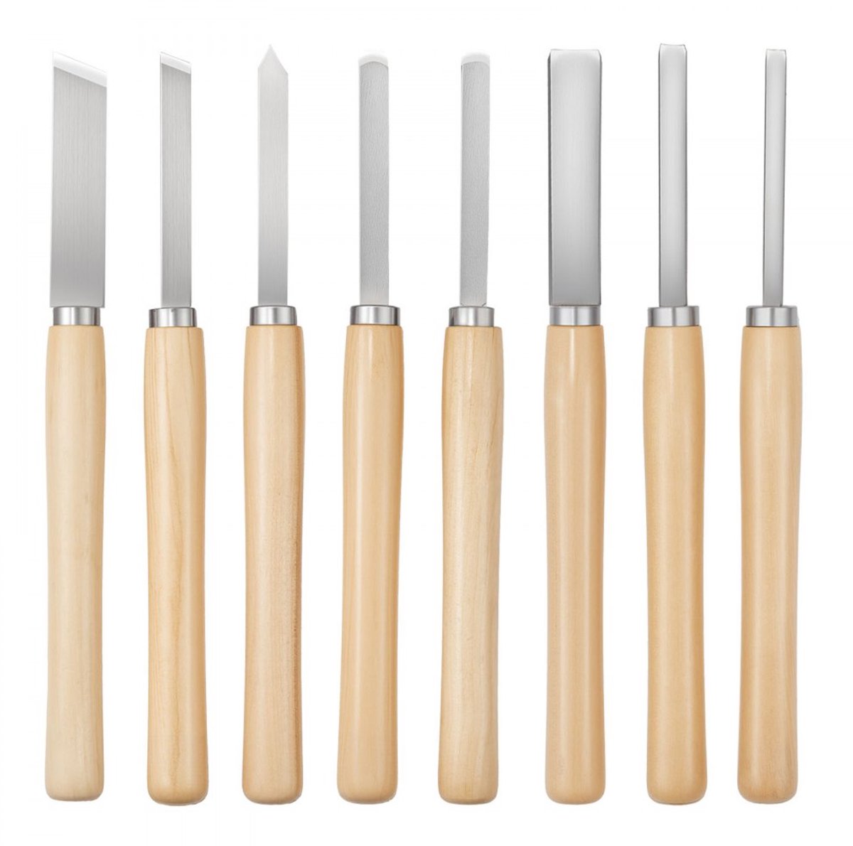 Houtdraaigereedschapset - Houtdraaibeitels 8-delig - Koolstofstalen bladen - 2 schuine beitels - Speerpunt, steekbeitel & ronde punt - 3 gutsen - Met Oxford tas