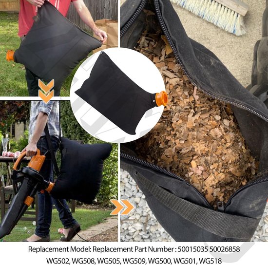 1 stuk - Bladblazer Opvangzak - Bladzuiger Accessoires - Universele Vervangende Opvangzak - voor Elektrische Bladblazers - met Rits en Trekkoord - 60×44cm - Zwart van Merkloos	 — afbeelding 3