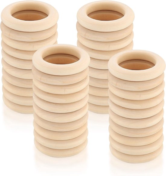 40 anneaux en bois naturel, parfaits pour les loisirs créatifs, la création de bijoux, les bracelets tressés, les pendentifs, les ornements, etc. - diamètre : 55 mm