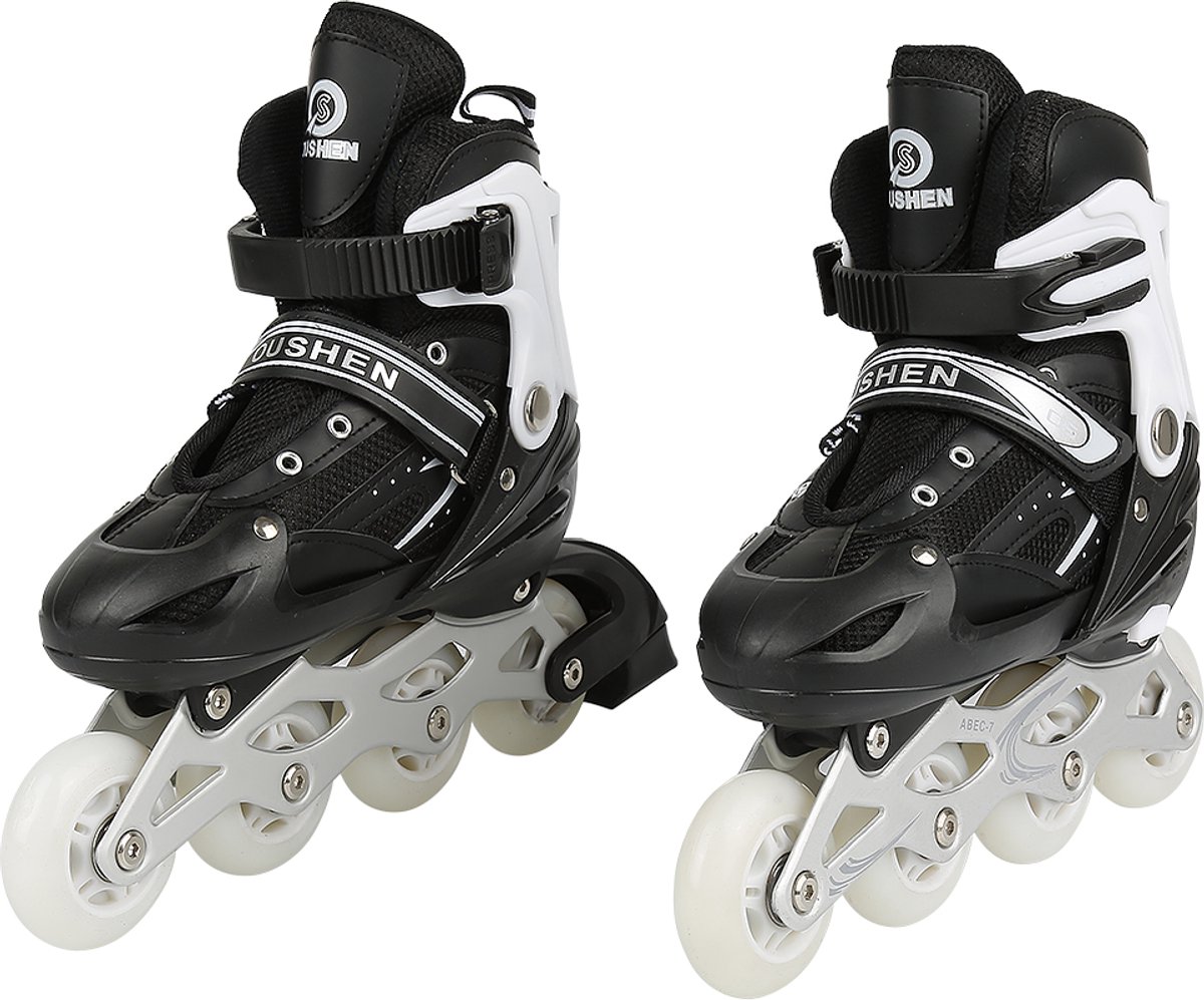 PIPIPOXER-Kinder Skeelers Inlineskates Verstelbaar Lichtgevende wielen 31-34 Zwart