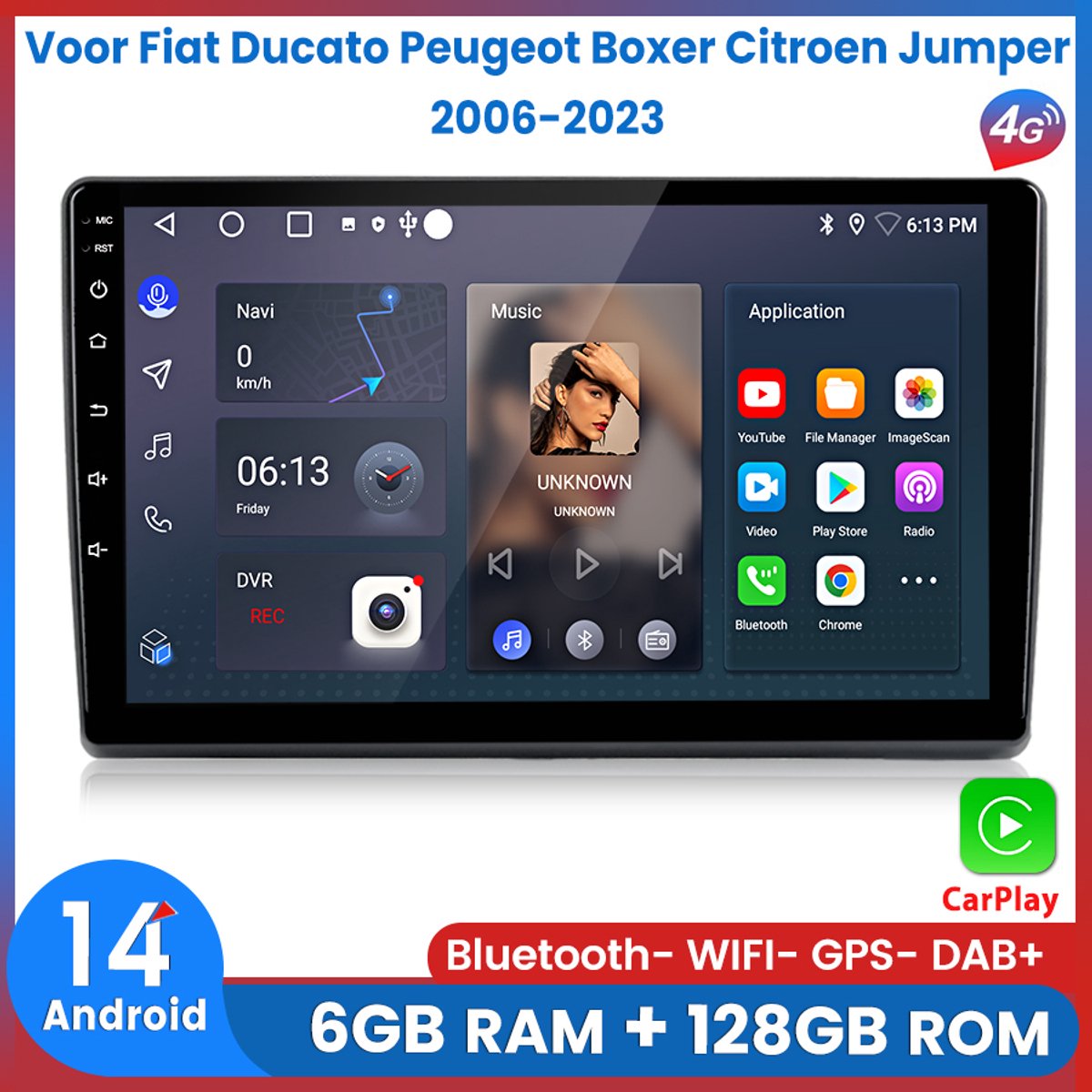 Awesafe Autoradio 6GB+128GB met Carplay en Android auto - Geschikt Voor Fiat Ducato Peugeot Boxer Citroen Jumper 2006 t/m 2013 - Radio scherm met Navigatie GPS - 8 Kern V1PRO Versie - Draadloos Apple Carplay & Android - Ondersteuning invoegen 4G SIM