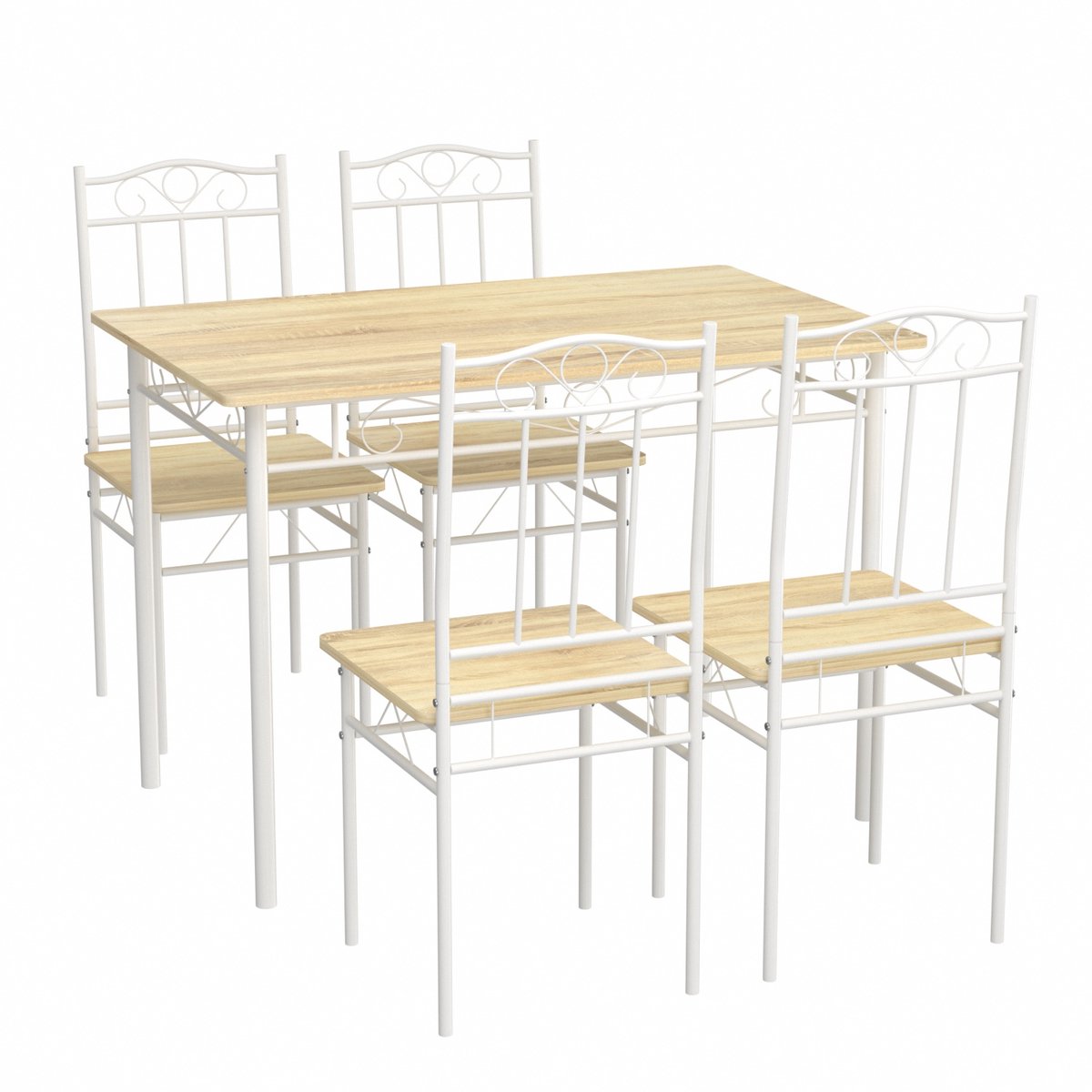 EGGREE Eettafelset (109 x 69 x 75 cm) en 4 stoelen - Licht beuken en wit - Industriële stijl - voor keuken, eetkamer, woonkamer