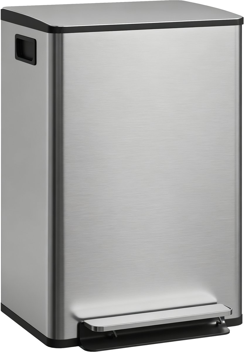 HOMCOM Prullenbak - Roestvrij staal - 41,7 x 36,6 x 62 cm - Zilver