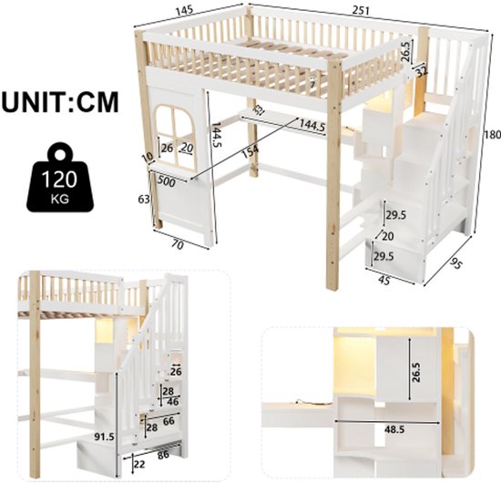 Stapelbed, kinderbed, 90 x 200 cm, met konijn- en wortelmotieven
