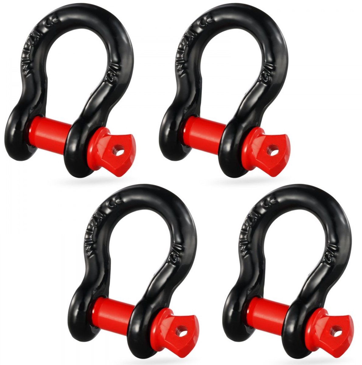 D-ring Sjakels - Set van 4 Sleepbeugels - Gelegeerd Staal - Breeksterkte 8 Ton - Schroefpen 1,6 cm - Maat 1,3 cm - Voor Sleep & Berging 4x4 - Zwart