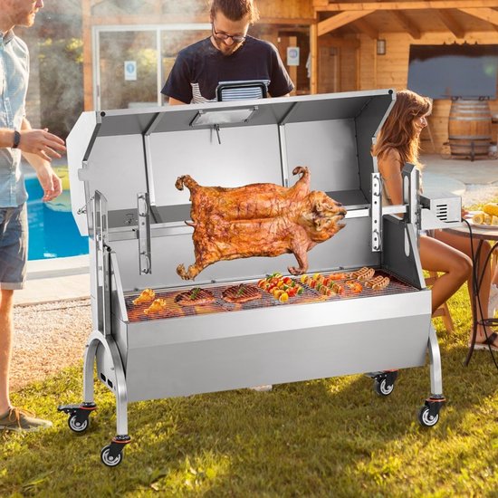 Spitgrill BBQ - Draaispit - Max. 90 kg Draagvermogen - 52 W Elektromotor - Houtskool - RVS Braadslede - Vergrendelbare Wielen - Voor heel varken, lam, geit — afbeelding 5