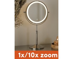 Nolt Make Up Spiegel met LED Verlichting - 1X/10X Vergrootspiegel - Scheerspiegel - Vanity Licht - 3 Lichtstanden - Oplaadbaar - Zilver