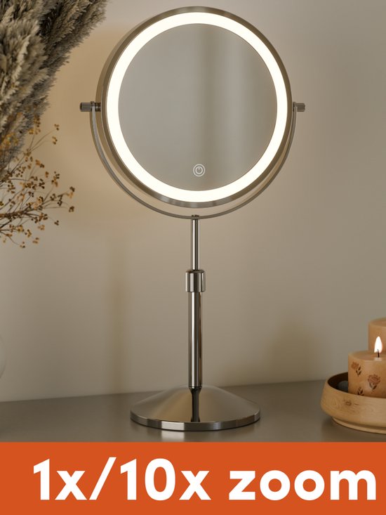Nolt Miroir de maquillage avec Siècle des Lumières LED – Miroir grossissant 1X/10X – Miroir de rasage – Lampe de courtoisie – 3 modes d'éclairage – Rechargeable – Argent