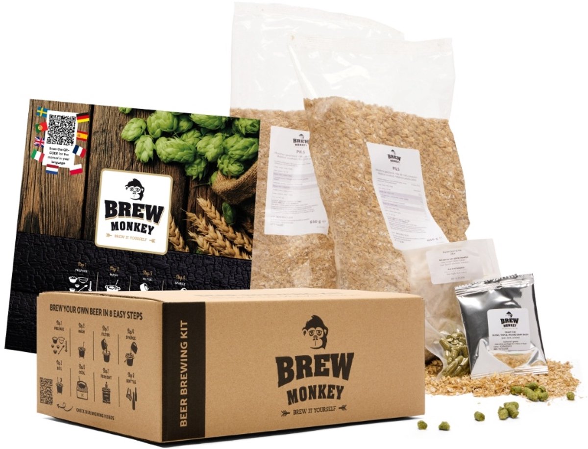 Brew Monkey Ingrediëntenpakket 5 Liter Weizen Bier - Ingrediënten Bierbrouwpakket - Navulling Bierbrouw Pakket - Zelf bier brouwen - Verjaardagscadeau voor Mannen - Verjaardag cadeau - Origineel bier Cadeau