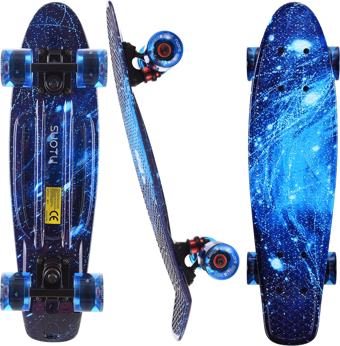 Suotu Skateboard Skateboard Jongens ABEC-9 Wielen met LED-verlichting Tot 50 kg Skateboard Meisjes – Skateboard Volwassenen Sterrenhemel II Blauw