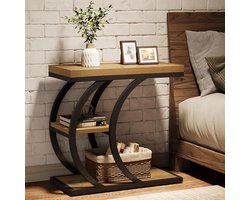 Tribesigns Bijzettafel - 3 Laags Slanke Bankbijzettafel met Opbergruimte - Natuurlijk - C-vormige Houten Salontafel met voor Woonkamer, Slaapkamer, Kleine Ruimtes, Natuurlijk