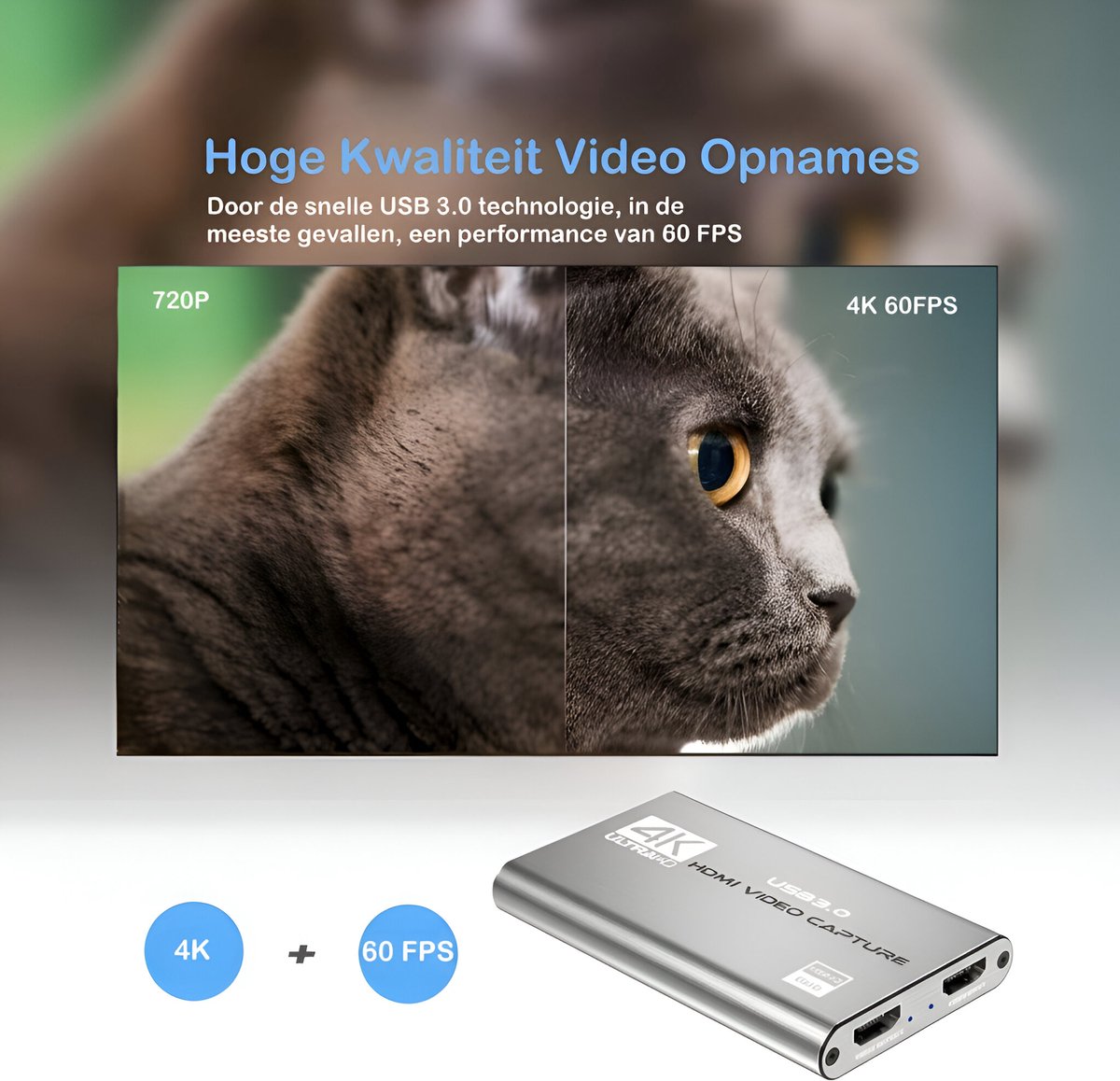 Daroyx® VCC4K Pro Video Capture Card - USB-A 3.0 - HDMI 4K@60Hz - Geschikt als Game Capture - Zilverkleurig thumbnail 4
