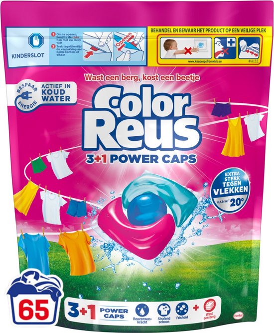 Color Reus 3+1 Power Caps - Capsules de lavage - 65 lavages - Linge coloré - Abordable