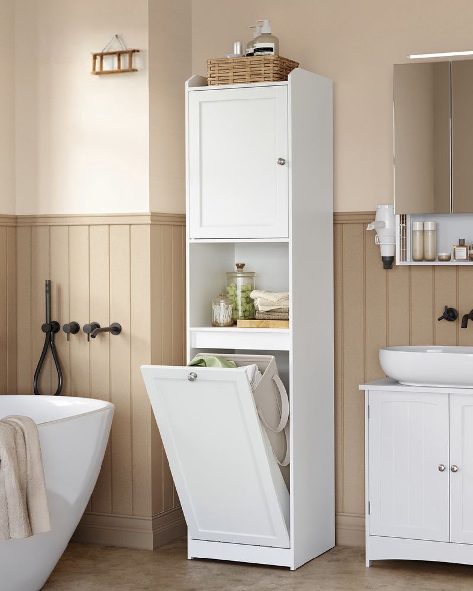 Homesy Kast met verstelbare plank & uitneembare waszak met handgrepen – modern opbergmeubel