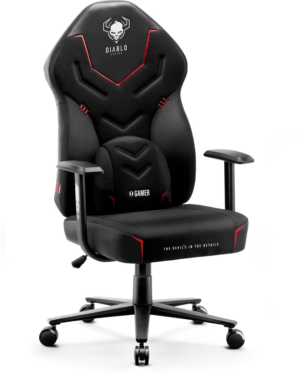 DIABLO CHAIRS - Gaming stoel X-Gamer 2.0 - Bureaustoel verstelbaar- Normale maat - Dark Obsidian