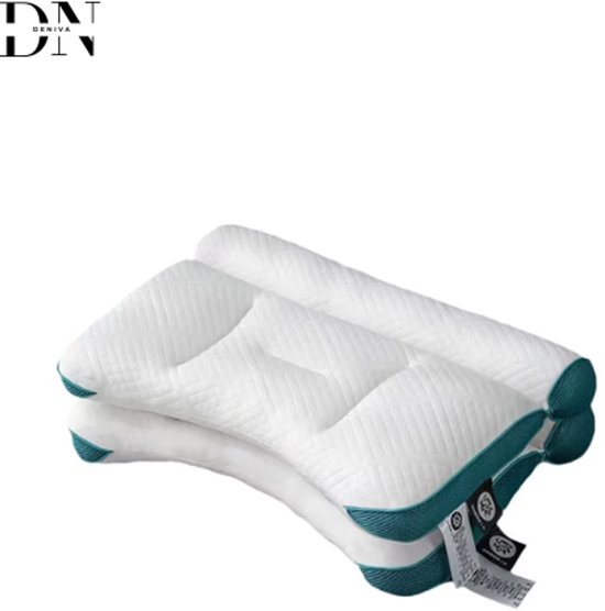 KAMASANA Oreiller Anatomique 40 x 60 - Hauteur 13 cm - Housse Rafraîchissante Bleu Clair - Mousse à Mémoire de Forme - Hypoallergénique, Ergonomique, Respirant, avec Aération et Soutien Cervical