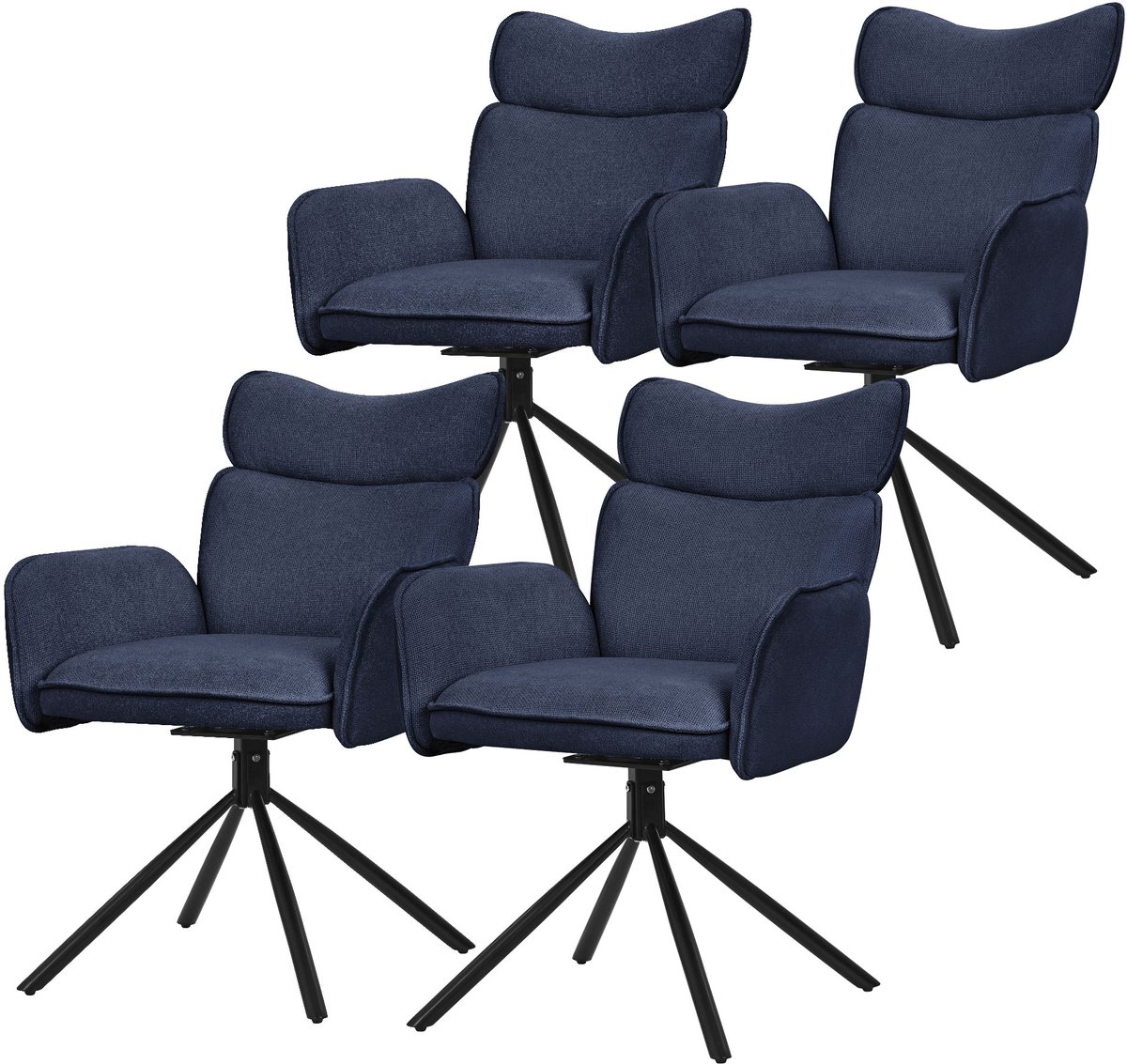 ml-design eetkamerstoelen draaibaar set van 4 donkerblauw stoffen gestoffeerd comfortabele armleuningen rugleuning 360 graden woonkamer keuken loungestoelen metalen poten ergonomische eettafelstoelen stijlvol modern draaibaar thuis en kantoor