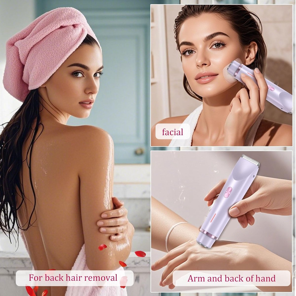 2 In 1 Ladyshaves voor vrouwen – Elektrisch Scheerapparaat – Waterdichte - Bikinilijntrimmer - Comfortabel en zacht – Zachte Trimmer Voor Lichaam En Gevoelige Zones – Comfortabel En Pijnloos Scheren – Paars – foto 6