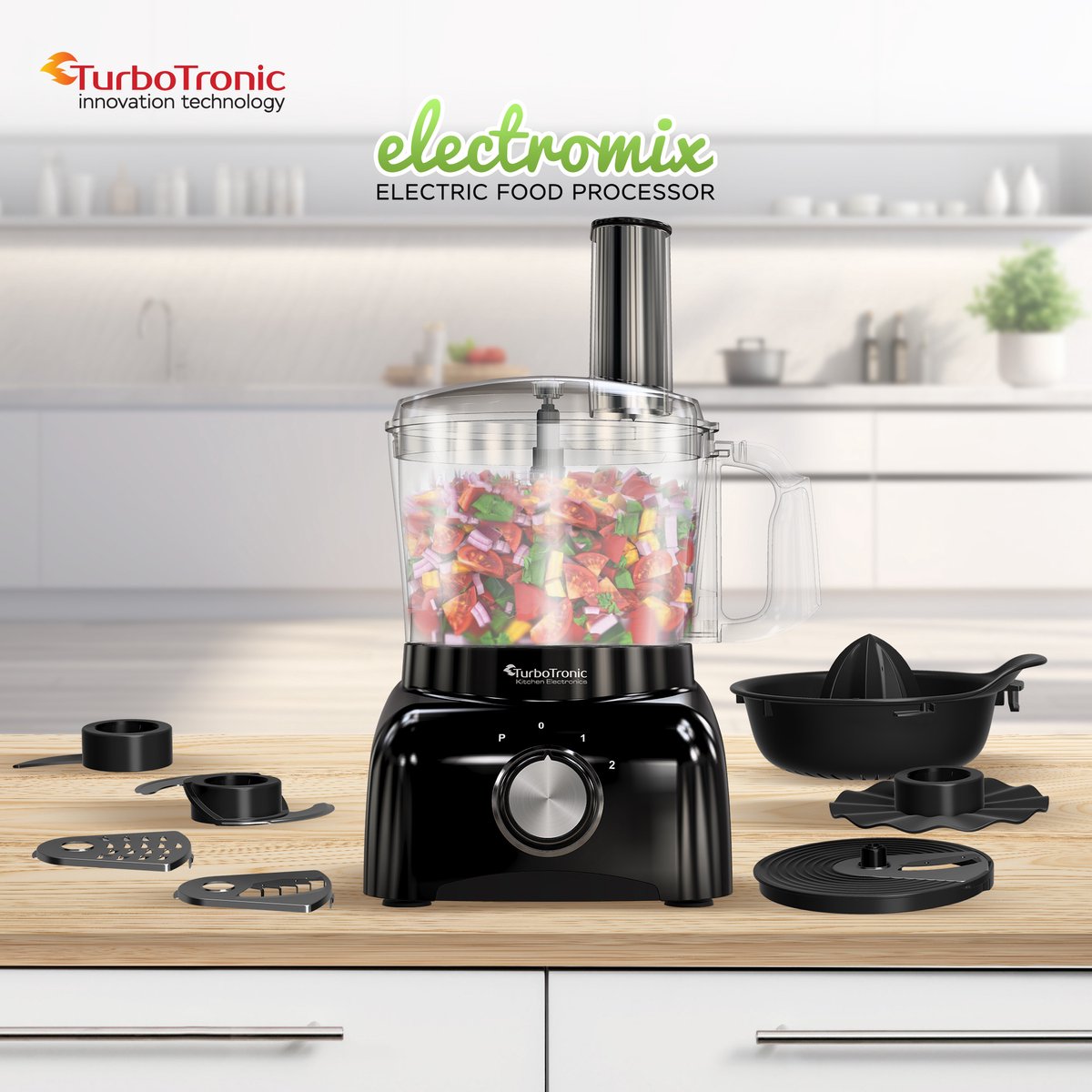 TurboTronic FP800 Foodprocessor - Keukenmachine - 1.2 Liter - 800W - Zwart thumbnail 6