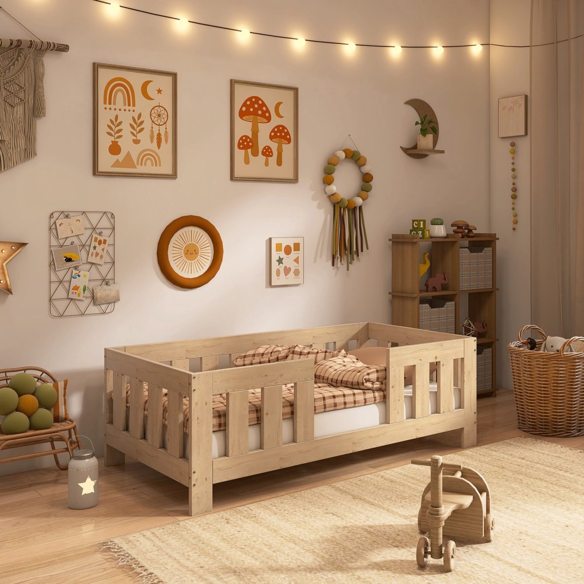 Need Sleep Veilig Peuterbed 80x160 cm – Montessori Bedje met Hoge Valbeveiliging – Massief Hout – Naturel