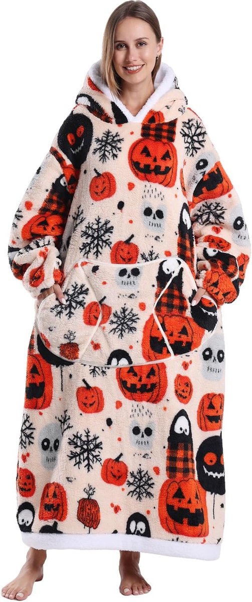 Oversized Hoodie Deken – Draagbare Deken voor Dames & Heren – One Size – Halloween Print