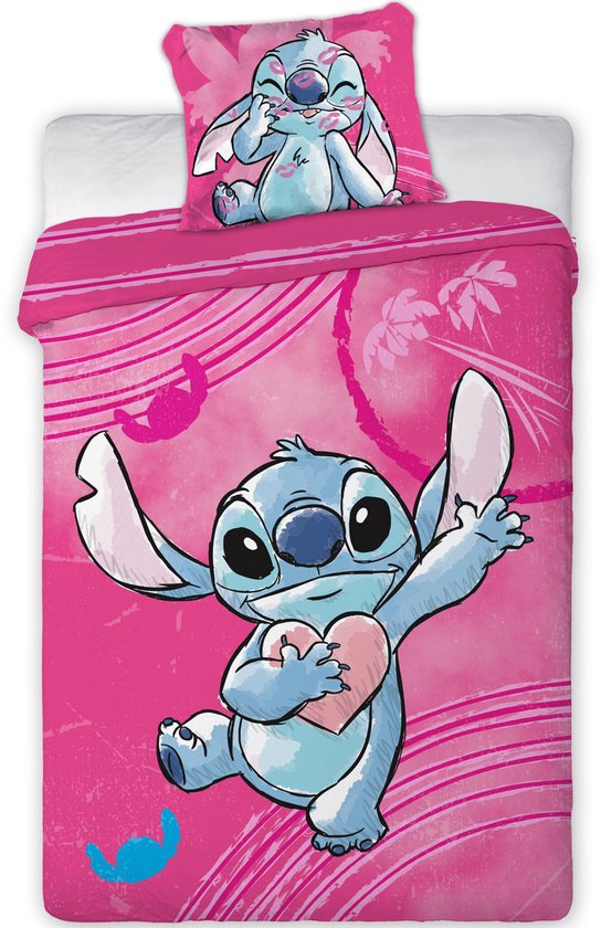 Stitch beddengoed voor kinderen, omkeerbaar dekbedovertrek 140 x 200 cm kussensloop 65 x 65 cm, 100% katoen