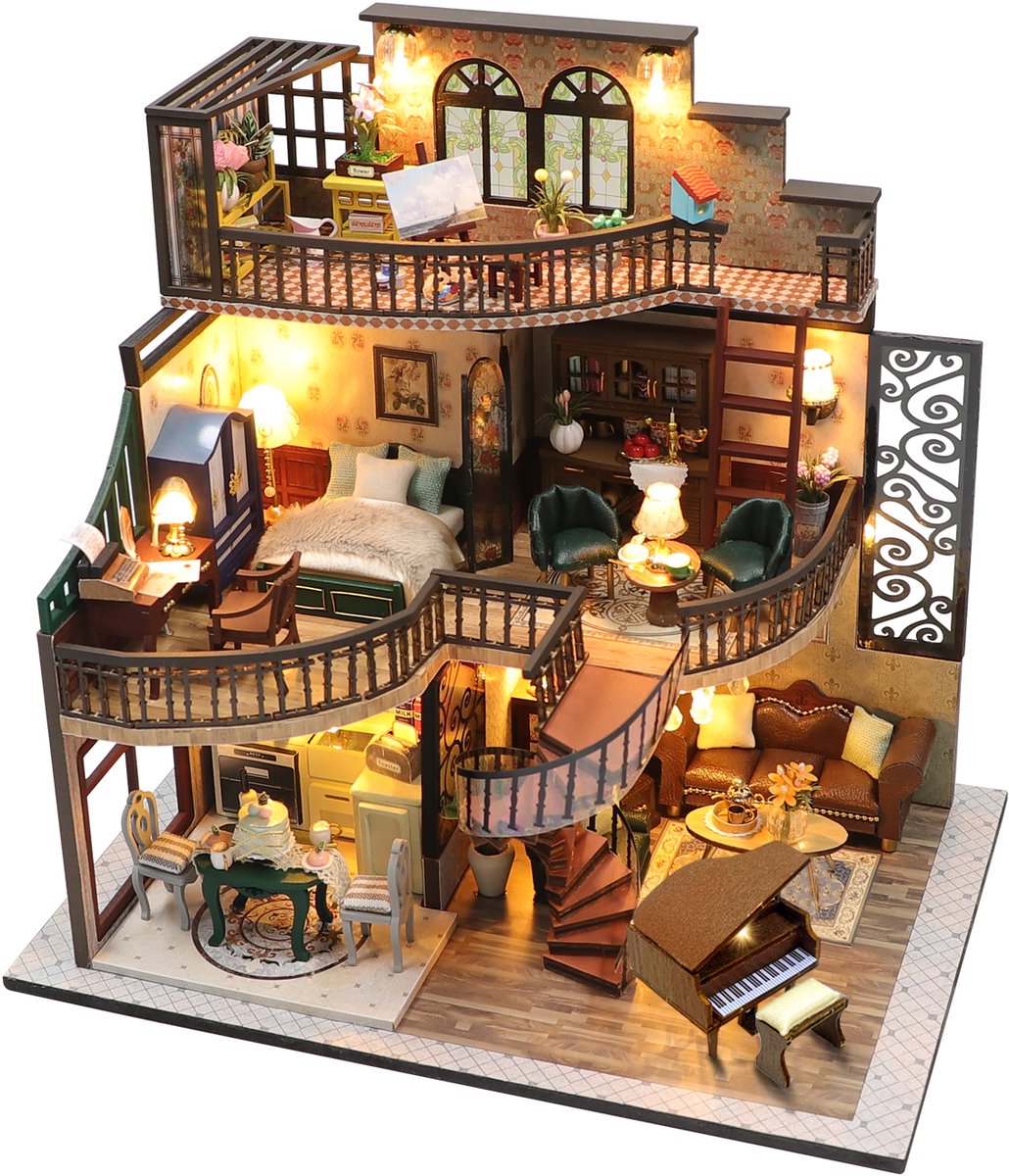 Miniatuur Bouwpakket L Droomvilla - Volwassenen & Kinderen - 3D Puzzel - Houten Poppenhuis - Knutselen - Hobby - Jongens / Meisjes - DIY Modelbouw - Crafts&Co