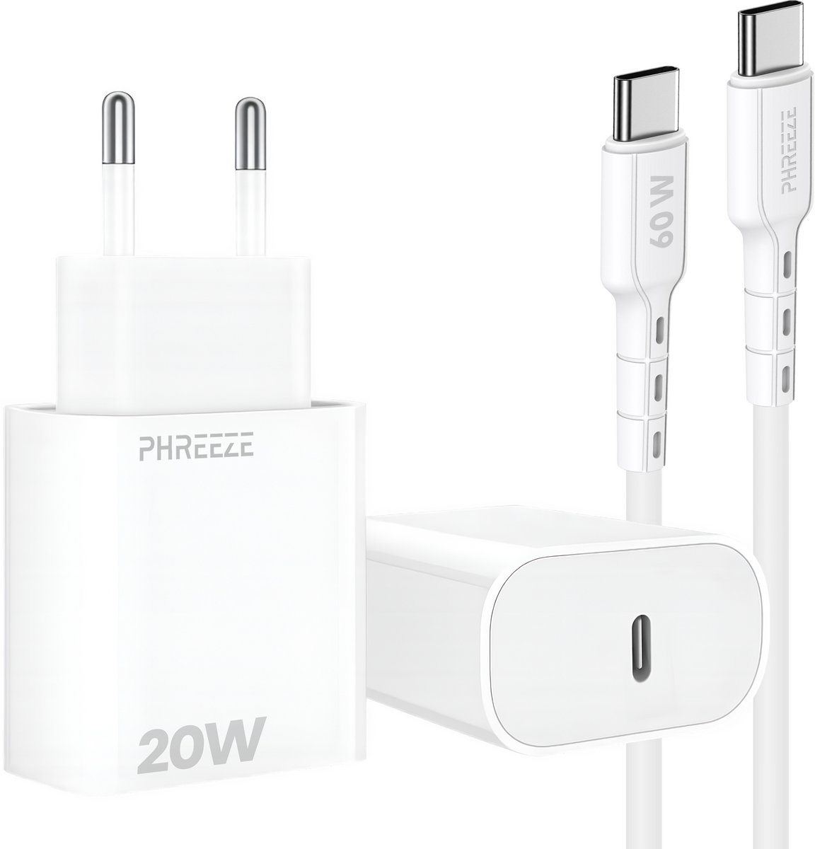Usb C snellader met usb C kabel 20w - Usb C power adapter - Usb C naar usb C - 1m