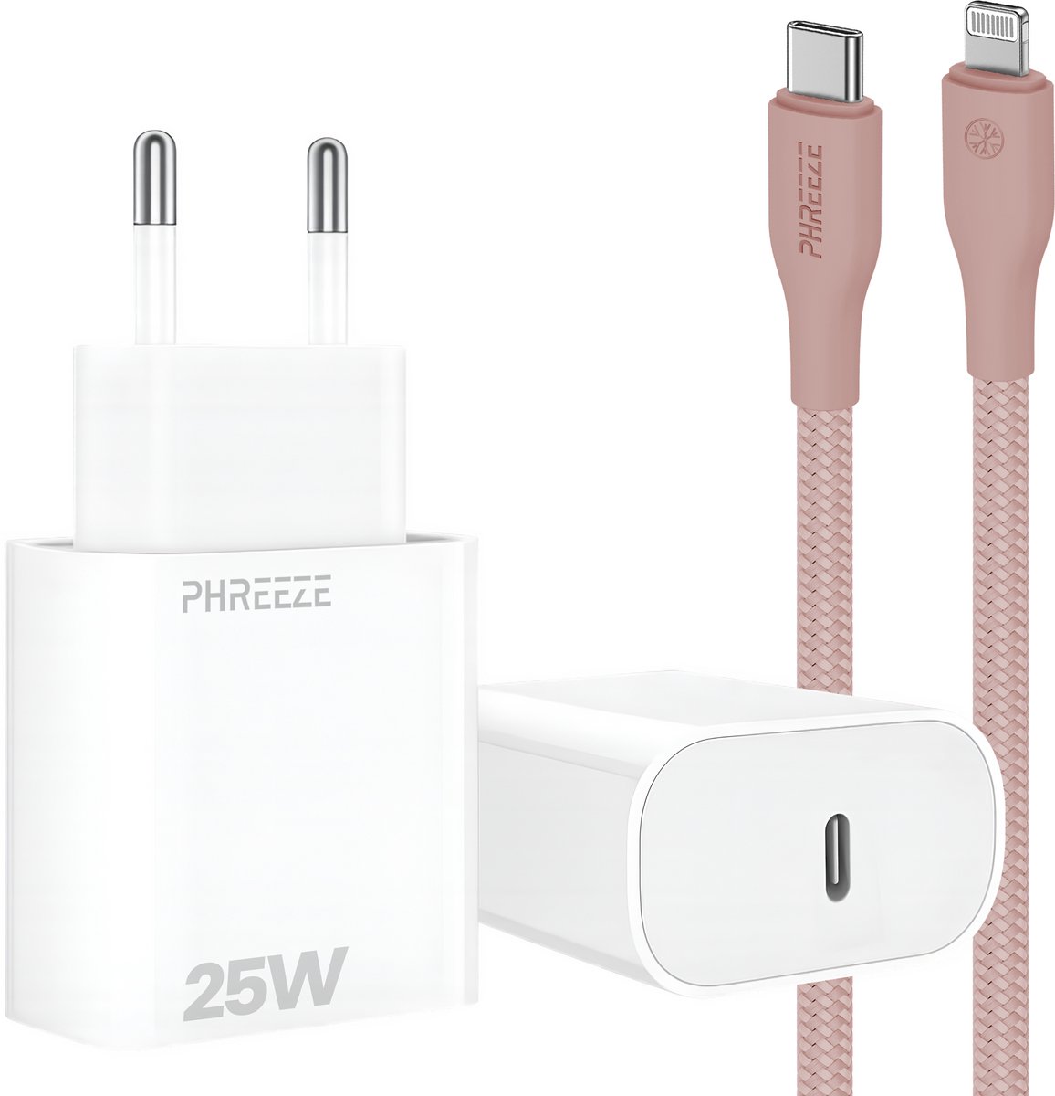 25w power adapter geschikt voor iPhone 14 13 12 11 - Snellader met usb C poort met oplaadkabel 1m