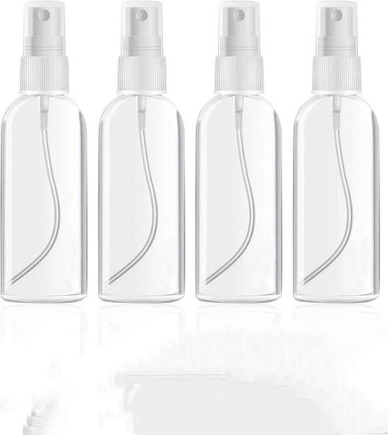 Flacons vaporisateurs vides - Lot de 4 - Plastique transparent - Mini flacons vaporisateurs rechargeables - Brume fine - Réutilisables - Bouteilles de voyage - Étanches - 50 ml