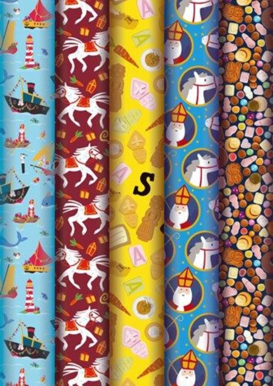 Inpakpapier Sinterklaas 5 ROLLEN - 47 x 250cm – Sinterklaas - Luxe Cadeaupapier - Geschenkpapier voor Sinterklaas - Schoencadeautjes - Perfect voor Kinderen - 5 Rollen