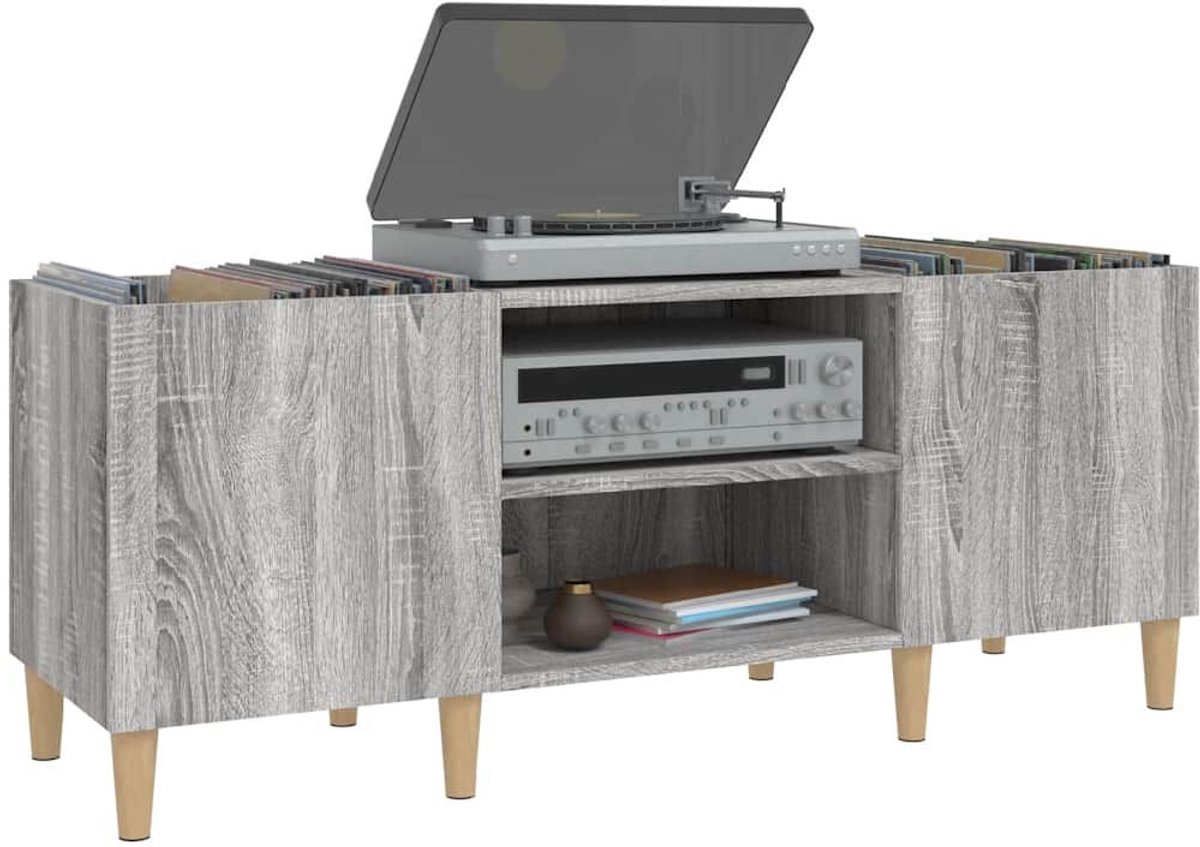 Platenspeler Meubel - LP-kast - Platenspelerkast - Draaitafelstandaard - Platenspelerstandaard - Vintage Displayplank - Grijs Sonoma Eiken