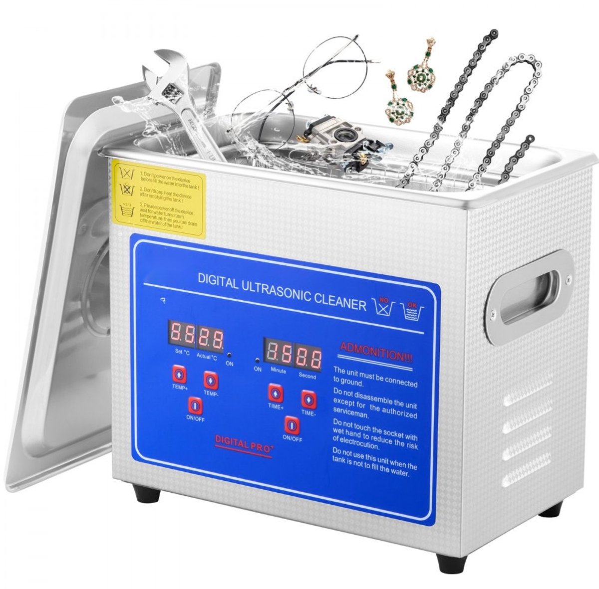 Ultrasoon Reiniger - Ultrasoonbad 2,85 L - Digitale Timer - Verwarming - RVS Tank - 40 kHz - Voor Sieraden, Brillen, Horloges en Kleine Onderdelen