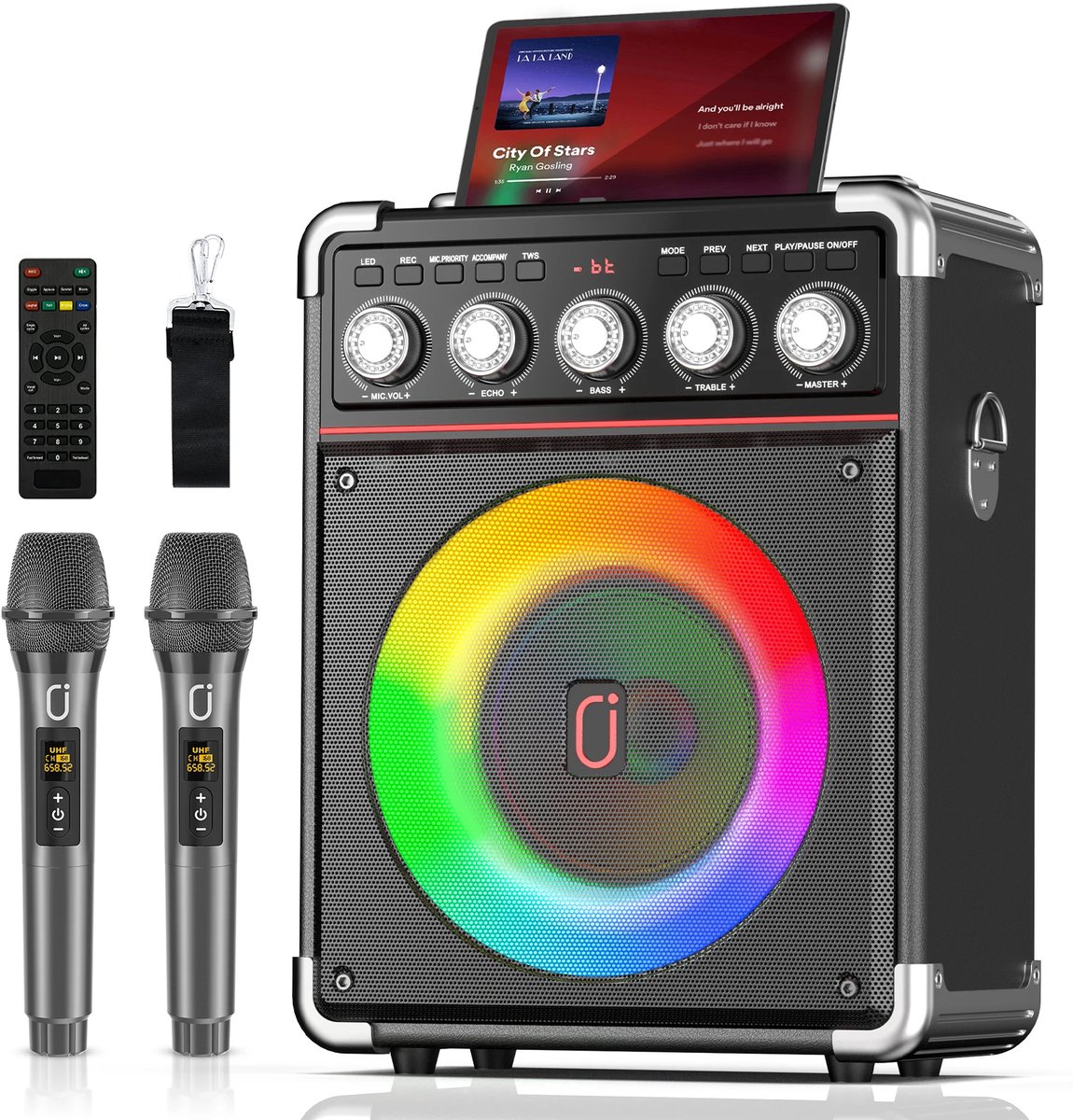 Benelux Select Karaoke Set Voor Volwassenen – Karaokeset – Karaoke Set – Inclusief 2 Draadloze Microfoons - 35 x 25 x 18 cm